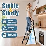 3 Step Ladder, Folding Step Ladder with Non-Slip Wide Rubber Pedals, Convenient Circular Handgrip, Safety-Lock Design, 330LBS Heavy Duty Load Capacity, Sturdy Ladder Portable for Home, Kitchen, Black
