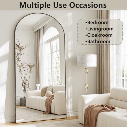 Image of Mirror Full Length, 78 inchx35 inch Oversized Arched Floor Full Length Mirror with Stand, Room Decor Big Full Body Floor Mirror with HD Tempered Glass Aluminum Frame for Bedroom Living Room, Black