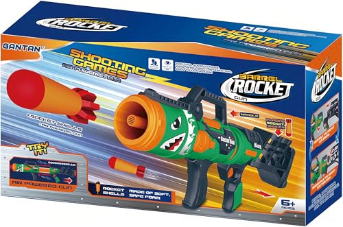 Gantan Toy Rocket Barrel Launcher-Fires Foam Rockets Includes 6 Rockets Compatible with RL Blaster- Shooting Game Toy Air Power Blaster Toy Gun for Youth, Adults