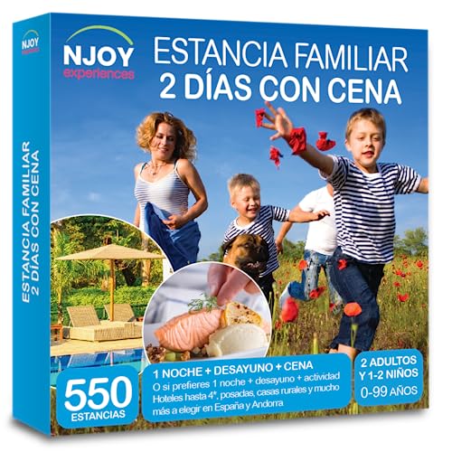 NJOY Experiences - Caja Regalo - ESTANCIA FAMILIAR 2 DÍAS CON CENA - Idea de Regalo - Estancia Familiar con Cena de 1 Noche para 2 adultos y 1 o 2 niños