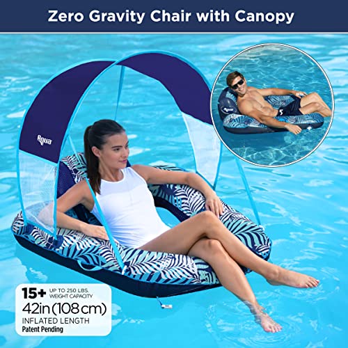 New Aqua Zero Gravity Pool Chair Float With Sunshade Canopy – Blue Fern #TOP1
