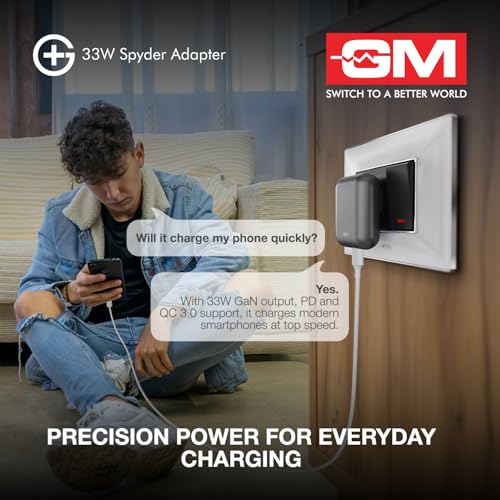 Image of GM G+ 33W Spyder GaN Charger | Foldable Indian Pin | Travel Friendly | Type-C & USB-A Port | Advanced Protection for iPhone, Samsung, Pixel Series, Tablets, MacBook M1 |1 Year Warranty- Electric Grey