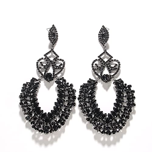 Large Black Rhinestone Earrings for Women Prom Chandelier Drop Statement Earrings Costume Jewelry3