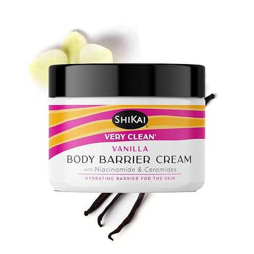 ShiKai Crema hidratante de barrera corporal muy limpia (vainilla, 4.5 onzas) Barrera hidratante para la piel Con niacinamida, ceramidas, manteca
