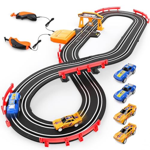 Heirio Slot Car Race Track Sets, Electric or Battery-Powered Dual Car Track...