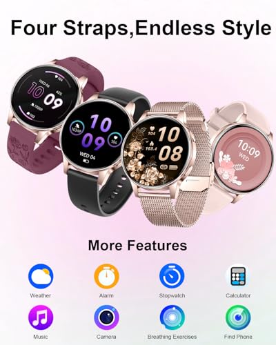 Image of Smart Watch for Women, 1.27 inch Fitness Watch with Bluetooth Make & Answer Calls,24H Heart Rate /SpO2 /Sleep Monitor,120+ Sport Modes IP68 Fitness Tracker Compatible with iOS & Android (4 Straps,Rose Gold)