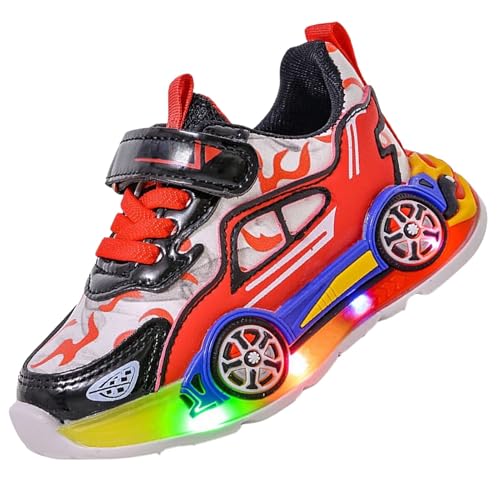 Jasmeko Baskets Enfants Chaussures Light Up Lumineuse Garçons Bébés Filles Glow Mode Clignotant Sport Sneaker (D-Red,26)