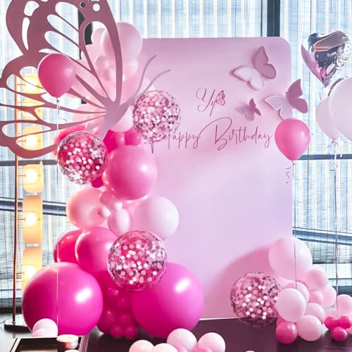 Image of MEBAY Pink Balloon Arch Kit, 146 PCS Hot Pink Light Pastel Pink Metallic Balloons Garland with Confetti for Bridal Baby Shower Birthday Princess Wedding Party Decorations