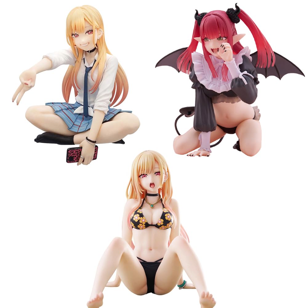 Jilijia 3PCS Anime Kitagawa Marin Sitting Figure Statue Manga Girls Cartoon Character Model Collectible Action Figure Decoration Gifts for Fans