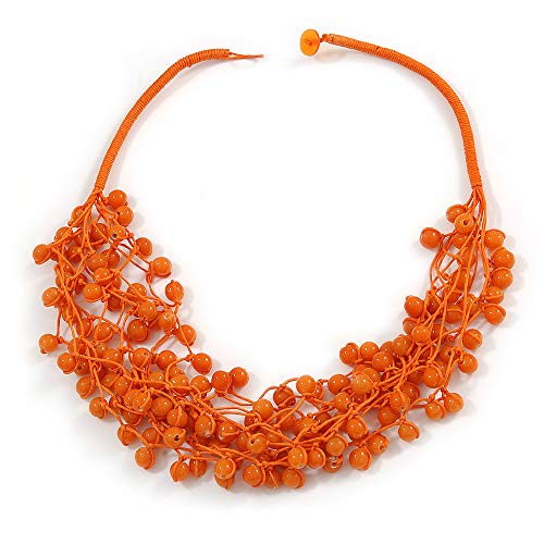 Avalaya Collier cordon en coton avec petites perles en céramique - Couleur orange - 58 cm de long, taille unique, Céramique Cordons