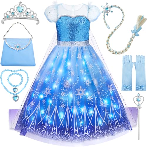 Davvew Princess Dresses for Girls Halloween Light Up Princess Costume for Little Girls Christmas Toddler Princess Dress Up Clothes
