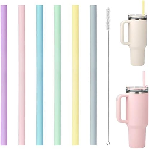 Paquete de 6 popotes de silicona de repuesto, popotes de silicona de 12.2 pulgadas y 40 onzas, pajitas de café helado, pajitas extralargas, popotes