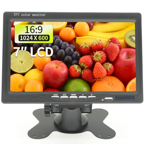 Qcvoruno 7 inch Security Monitor & Displays, HD/AV/VGA Input, 1024 * 600 Resolution, Built-in Speakers Portable LCD Monitor, Suitable for Game DSLR CCTV PC DVD TV BOX