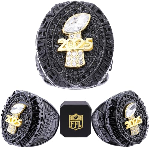 Image of 2025 Fantasy Football Championship Ring | Heavy FFL Champion Trophy Ring | Gold Silver Tone Plated Award Trophy for Fantasy Football League Winner