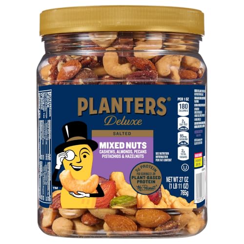 PLANTERS Deluxe Sea Salt Mixed Nuts, Plant Based Protein, 27 Oz (1 Ct) | Mixed Nuts: Cashews...