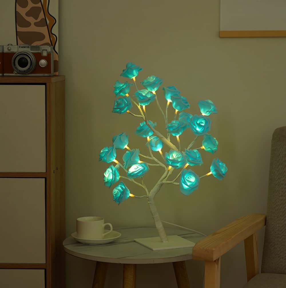 ANTM Flower Tree lamp,Rose lamp Tree,Twig Light Branches Tree Light with Flower Twig Light USB Powered Adjustable Gold Branches (Blue)