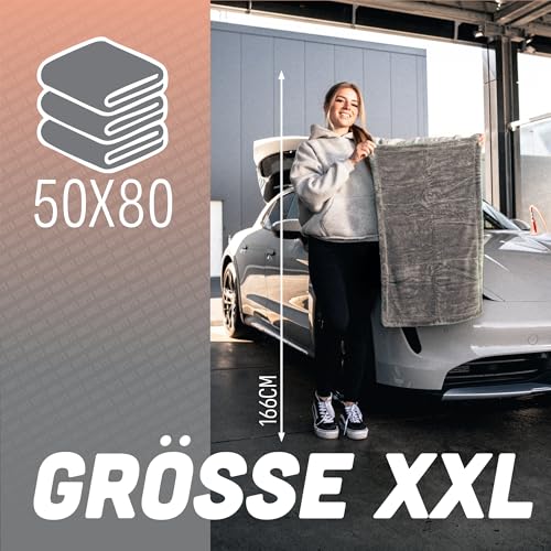 Nuke Guys Gamma Dryer XXL | Ultra saugstarkes Trockentuch 1400 GSM grau 50x80cm | Fusselfrei, abgerundete sanfte Fasern, kratzerfrei, extra groß | Premium Mikrofasertuch für Auto Motorrad Fahrrad