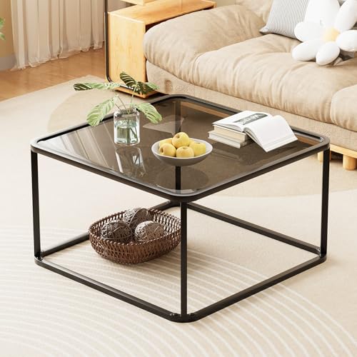 Coffee Table Glass, Minimalist Square Tables for Living Room, Modern