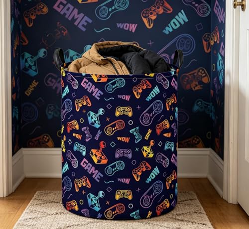 Image of Essme Kids Laundry Basket,Game Hamper Collapsible Waterproof Storage Bin for Boys,Gift Baskets(Color Game)