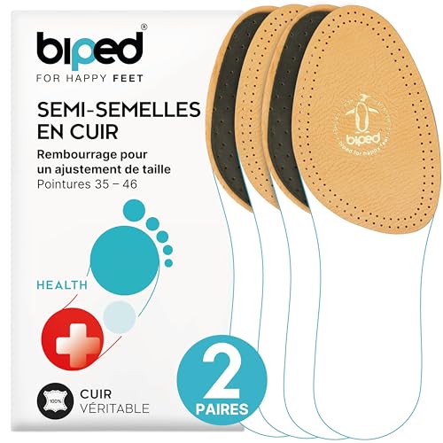 biped 2 paires de demi-semelles en cuir avec charbon actif - rembourrage de l'avant-pied, semelles intérieures en cuir pour hommes et femmes z1782(37-38)