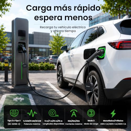Miniatura 2 de Goneo Cable De Carga Tipo 2 22kw 7m 32a Mode 3 Cable De Carga Para Coche Eléctrico Tipo 2 Y 3 Fases Para E Auto Ev Phev Tipo 2 A Tipo 2 Con Bolsa De Transporte