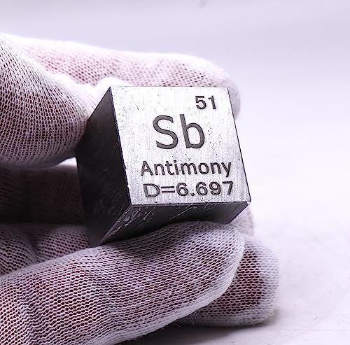 Image of 1 inch 25.4mm Antimony Metal Cube Sb up to 99.9% Pure Periodic Table Element Engraved Density Collection Science Education Display Block Cube + Acrylic Case Box - 1PC
