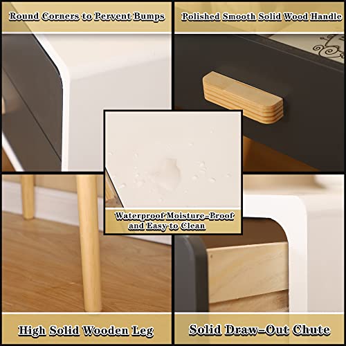 Set Of 2 Nightstand End Table With 2 Storage Drawers And Solid Wooden Legs, Fashion Modern Side Table For Bedroom Living Room Furniture (Grey) #TOP5
