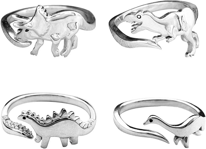1-6PCS Dinosaur Rings Set Cute Tyrannosaurus Triceratops Adjustable Rings Jurassic Era Dinosaur Ring Knuckle Band Jewelry for Women