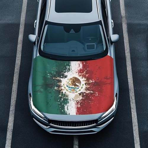 Image of Hood Cover for Compact Sedan SUV Trucks, 59x39 inches Mexican Flag Stretchable Car Hood Wrap Blankets, Waterproof Automotive Exterior Accessories
