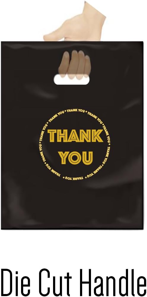 Thank You Plastic Merchandise Bags, 50 Pack, 9 x 12 Inches, 2 Mil Black Glossy Shopping Bags for Small Business, Gift, Clothing, Accessories thumbnail