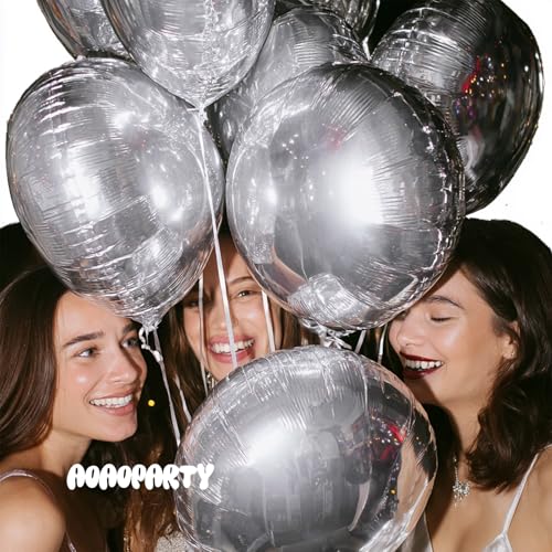 Image of 25Pcs Silver Round Shaped Helium Foil Mylar Balloons 18 Inch for Birthday Wedding Anniversary Engagement Party Decorations Supplies