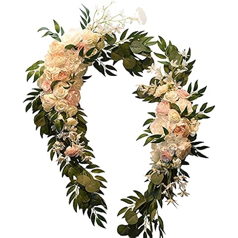 Blanketswarm Wedding Arch Flowers,(Pack of 2) Romantic Artificial Floral Swag for Sheer Drapes Wedding Chair Arbor Wedding Ceremony and Reception Arrangement Cover