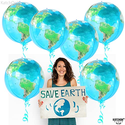 Katchon, Globe Balloons For Earth Day Decorations - Big 22 Inch, Pack Of 6 | 4D World Map Balloons | Earth Balloons For Party | Earth Day Balloons For Globe Decorations, Bon Voyage Party Decorations #TOP7