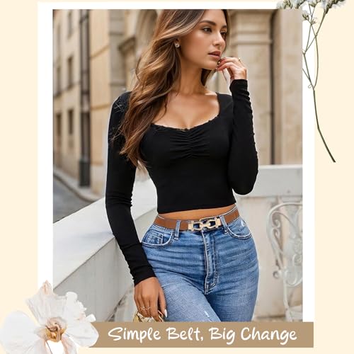 WERFORU 4 Pack Women Skinny Elastic Waist Belt Gold Buckle Stretchy Thin Belt for Jeans Dress4