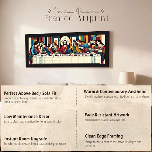Image of PAINTINGMANTRA The Last Supper Christian Religious Holy Wall Art Framed Luxury Paintings for Home Decoration, Living room, Bedroom and Office Decoration (99x38 CM)