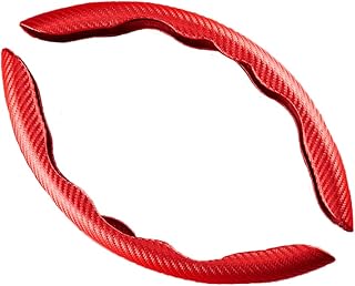 NP Steering Wheel Cover, Carbon Fiber Leather Steering Wheel Grip, Universal Anti-Slip Breathable Segmented Steering Wheel Protector Cover (Red)