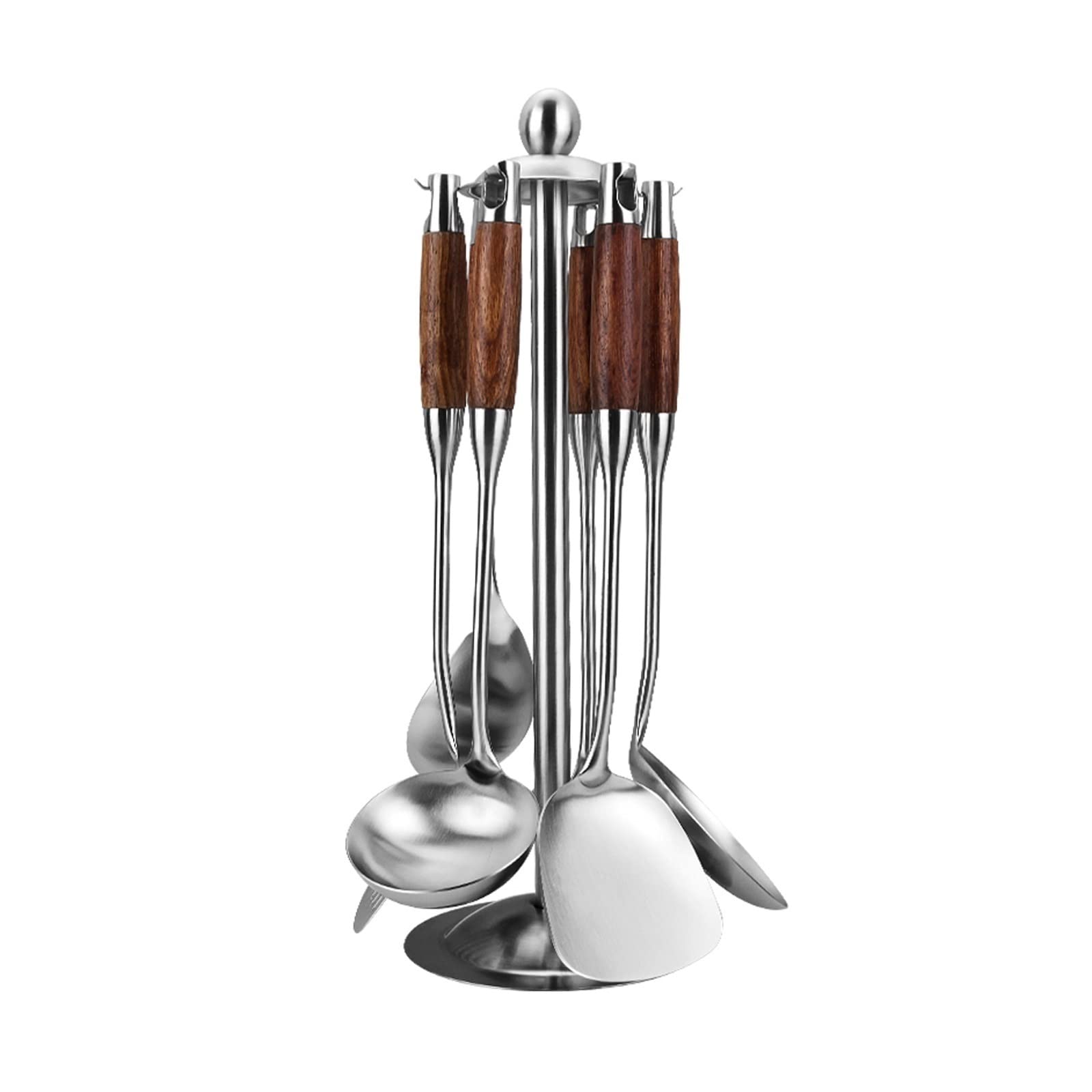 GTHTUHFD Kitchen Utensils Set 7 Pcs - Stainless Steel Cooking Utensils Set With Rotating Storage Stand, Kitchen Utensil Set, Kitchen Tools Set