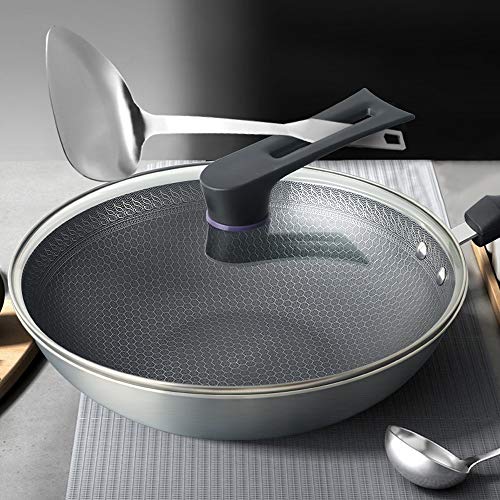 Wok de acero inoxidable 304 con textura panal y mango desmontable miniatura 4
