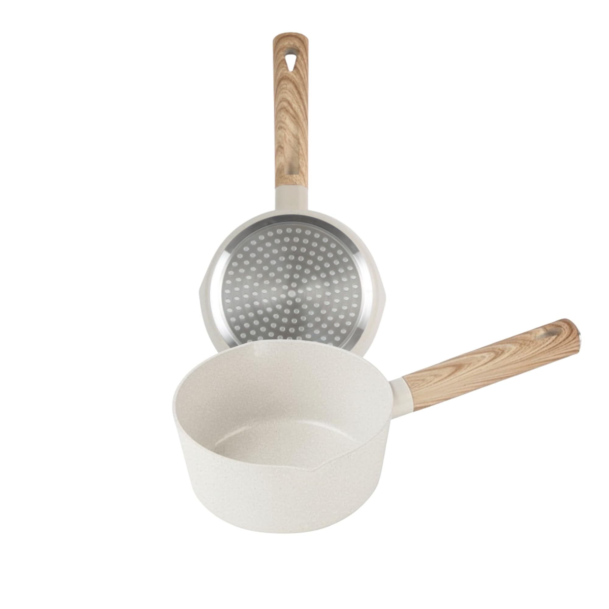 QUTTIN - Cazo Ecook 16 cm Antiadherente Cerámica PFAS Free, Aluminio Reciclado, Sin Tóxicos, Apto para Inducción Gas Vitro Eléctrico Halógeno, Mango Detalle en Madera