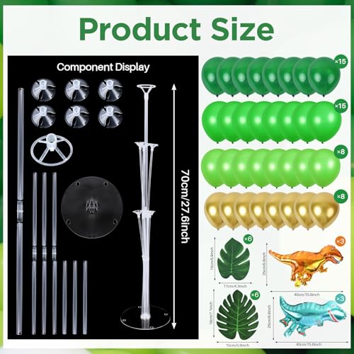 Image of 6 Sets Jungle Safari Balloon Stand Kit for Table Gold Green Balloons Dinosaur Party Tables Centerpiece with Palm Leaves for Animal Wild One Birthday Baby Shower St Patricks Day Party Supplies