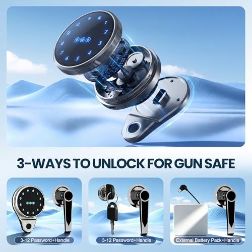 Image of KAER 2-3 Gun Safe Cabinet with Digital Keypad for Rifles & Pistols | Black anti-pry steel gun cabinet with digital keypad & spare keys, holds 2-3 guns with ammo shelf, wall /floor mountable