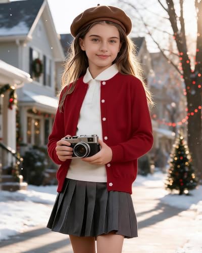 Image of Girls Cardigan Sweater School Uniforms Toddler Long Sleeve Button Knit Solid Sweaters Tops