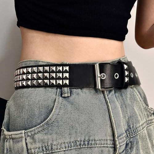 Black Studded Belt Punk Rock Rivet Belt Grommet Threads Belt with Bright Metal Pyramid Punk Leather Belt for Jeans (Pink)3