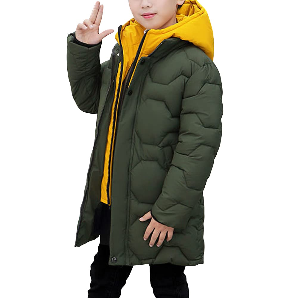 Piumino con cappuccio in finto due pezzi, per bambini, caldo e inverno, verde, 6-7 Anni