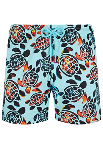 Vilebrequin Bañador elástico para hombre con diseño de tortugas, Lagoon, Large