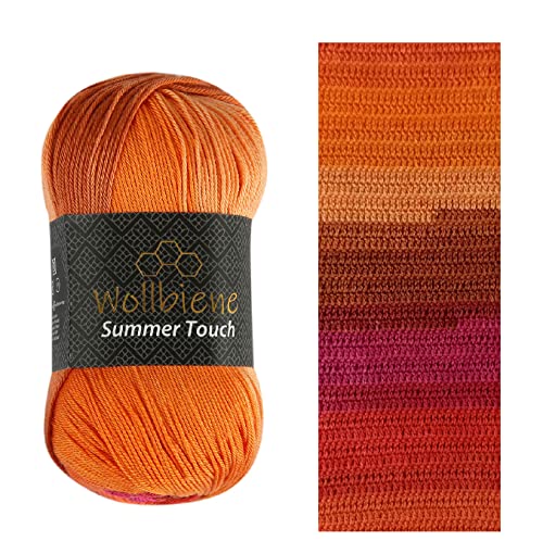 Wollbiene Summer Touch Batik 100 Gramm Wolle Mehrfarbig mit Farbverlauf, 100 Gramm merzerisierte Strickwolle Microfiber-Acryl (510 orange pink 1)