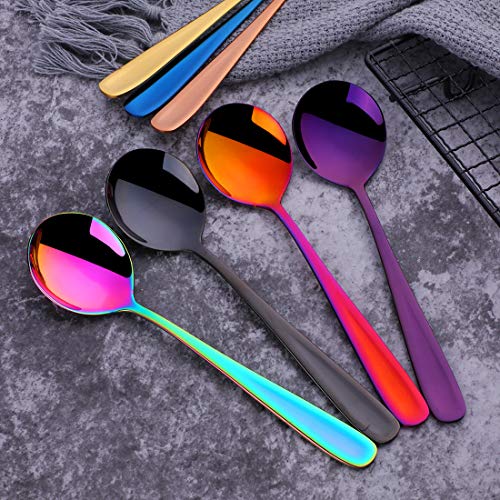 SBOMHS Esslöffel Edelstahl 18/10 Bunt Suppenlöffel 8-stück Groß Müslilöffel Dessertlöffel länge 17,5 cm Breit 4… – Ansicht 2
