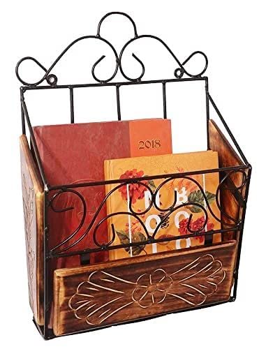 Wall Mounted Magazine/Newspaper Holder Rack Wood & Wrought Iron || Book Rack Wall || Wall Magazine Holders (10 x 5 x 13 Inch)-picture-30