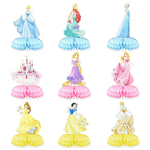 9 Pieces Cute Princess Honeycomb Centerpiece Princess Themed Birthday Party Decorations Kids Birthday Party Cake Dessert Party Supplies Photo Booth Props Party Table Decoration