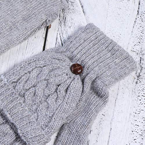 OSALADI Convertible Fingerless Gloves Grey Cover Cap Mittens Women Winter Gloves Warm Wool Knitted M